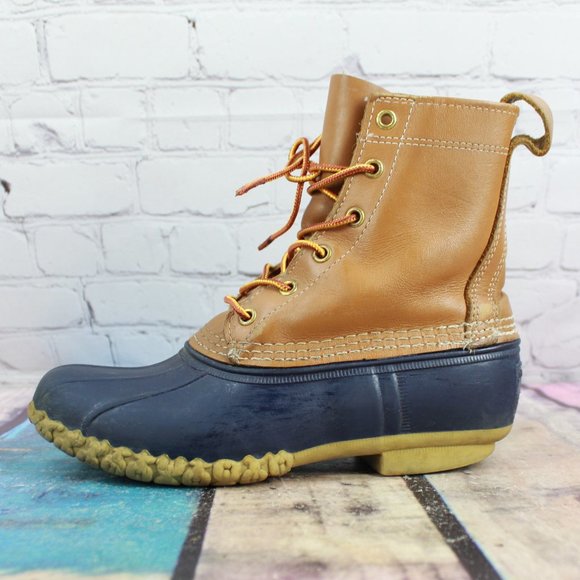 L.L. Bean Shoes - LL Bean Unlined Brown Leather Blue Rubber Duck Bean Boots Size 7 M